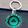 3d laser circular faced crystal keychain with green led light
