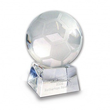 Crystal Soccer Ball On Trapezoid Glass Base