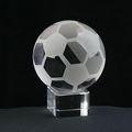 optical crystal soccer ball stand on clear glass base