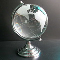 crystal globe paperweight with silver metal stand