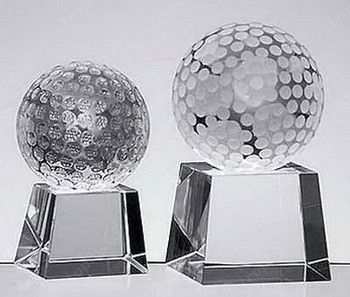 optical crystal golf paperweight with Trapezoid base