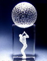 crystal golfball stand on a rectangle crystal base with 3d laser engraved