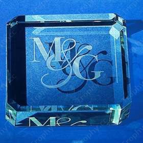 engraved square jade glass paperweight