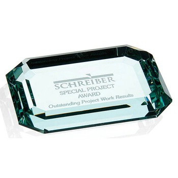 Bevelled Edged Square Jade Glass Paperweight