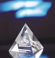 engraved pyramid crystal paperweight