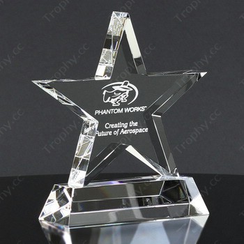 laser etched star crystal trophy award trapezoid base