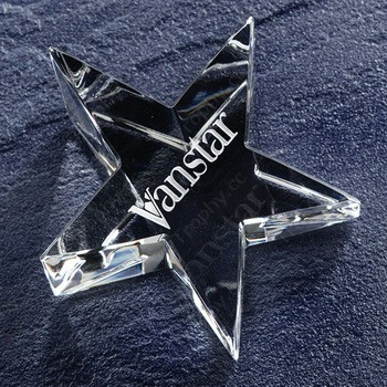 laser etched crystal star paper weight