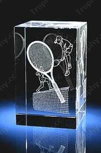 engraved crystal tennis cube paperweight