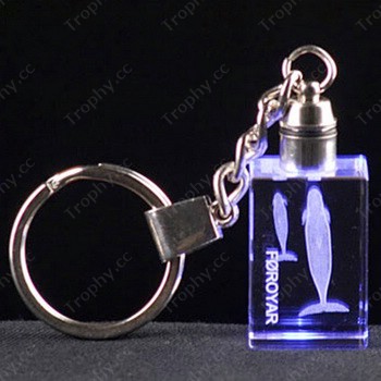 3d laser crystal keychain with blue led light