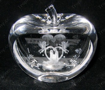 engraved apple crystal paperweight