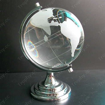 crystal globe with a silver metal stand